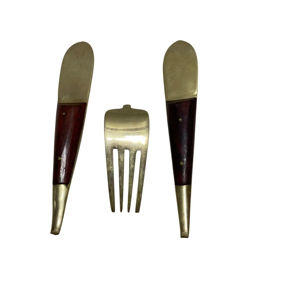 Vintage Fork / Stem‎ Pieces Buddha Ornate Brass Wood Pieces